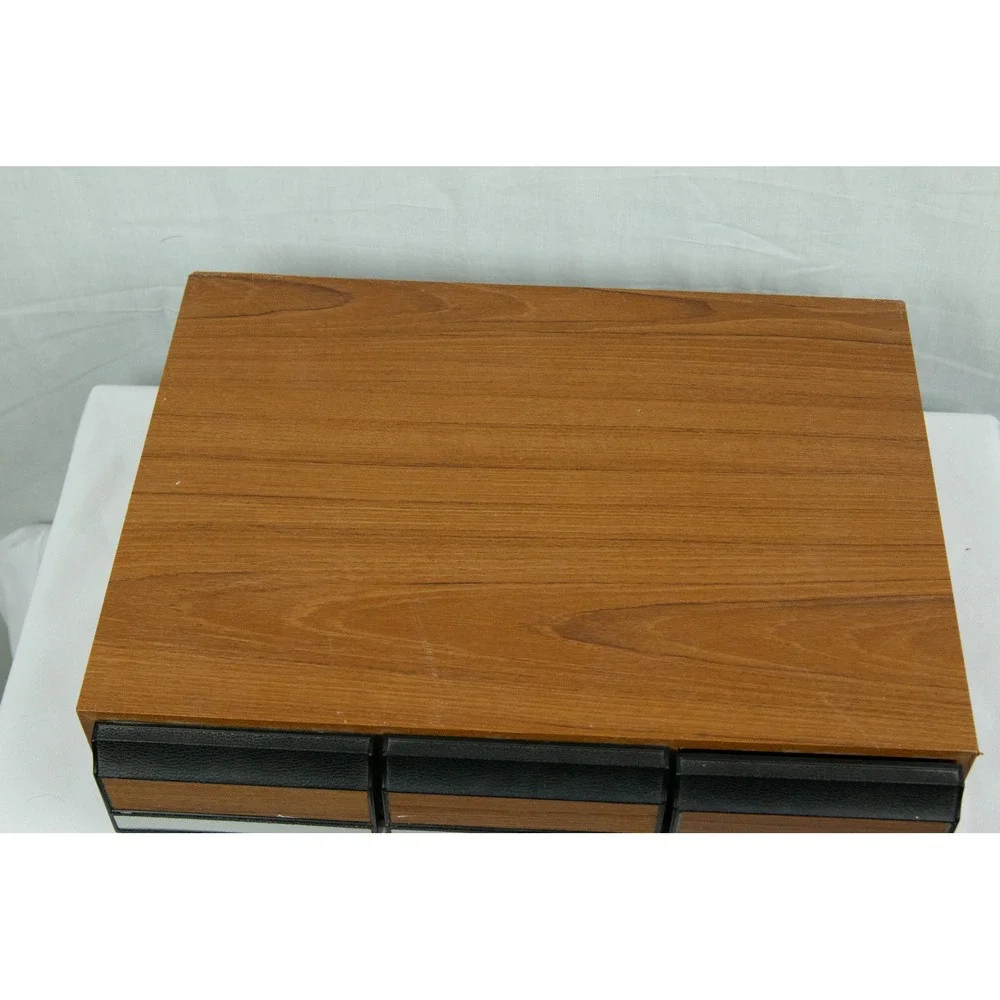 Vintage Cassette Tape Storage Cabinet 3 Drawer Faux Wood Grain Media Organizer